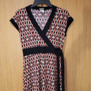 A-list by Wrapper, short sleeve faux wrap tie waist knee length dress, Large